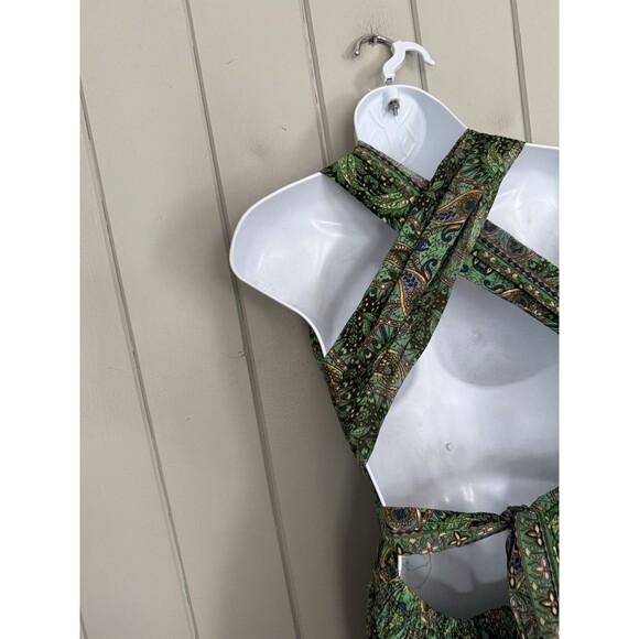 Earthbound Trading Co. Maxi Dress L Large Halter Cross Back Green Gold Floral - Picture 7 of 7